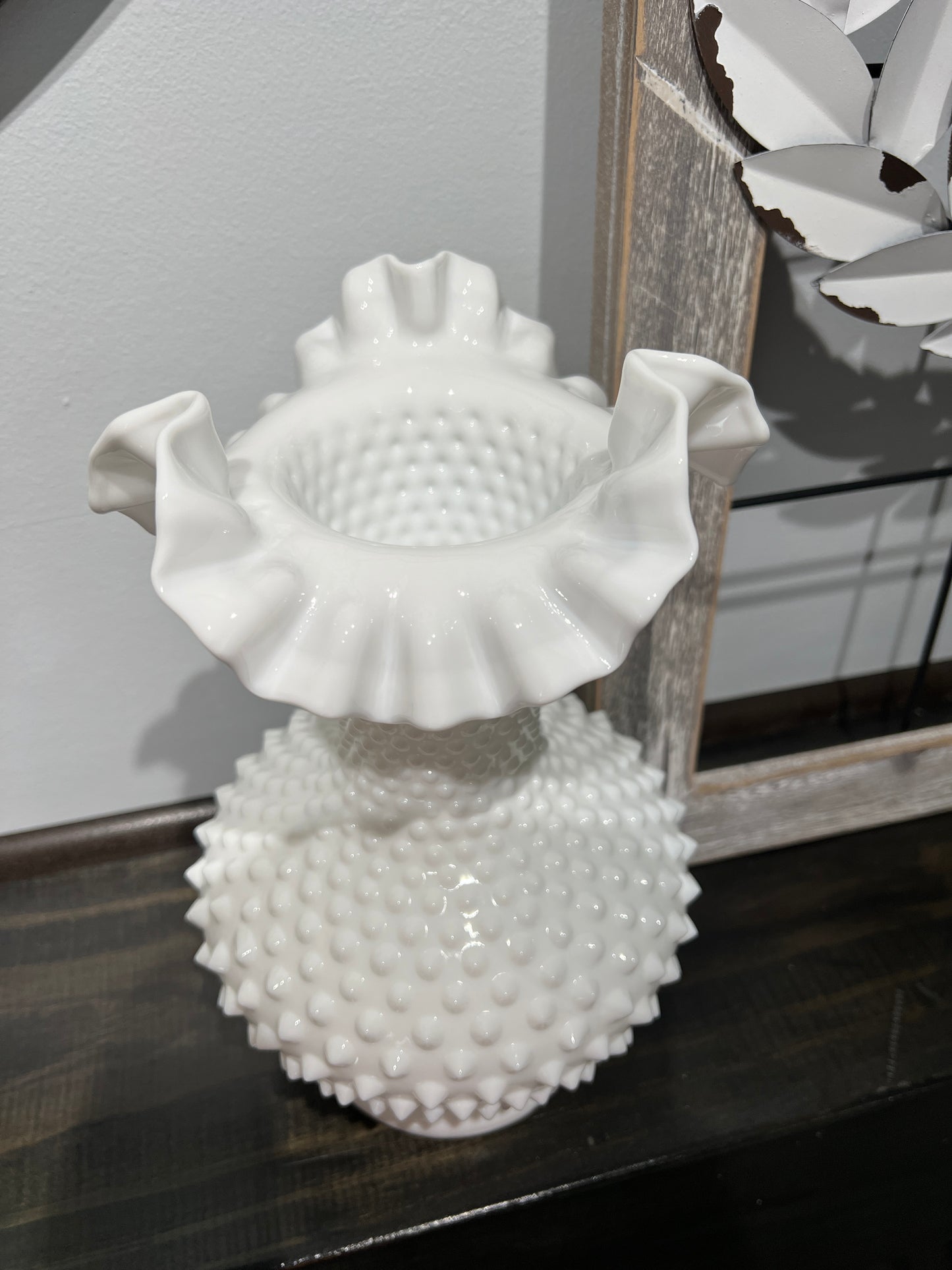 Vintage Fenton Milk Glass Ruffle Rim Vase