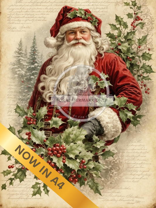 A4 Holly Jolly Santa Decoupage Rice Paper for DIY Gifts Holiday Decor and Framing