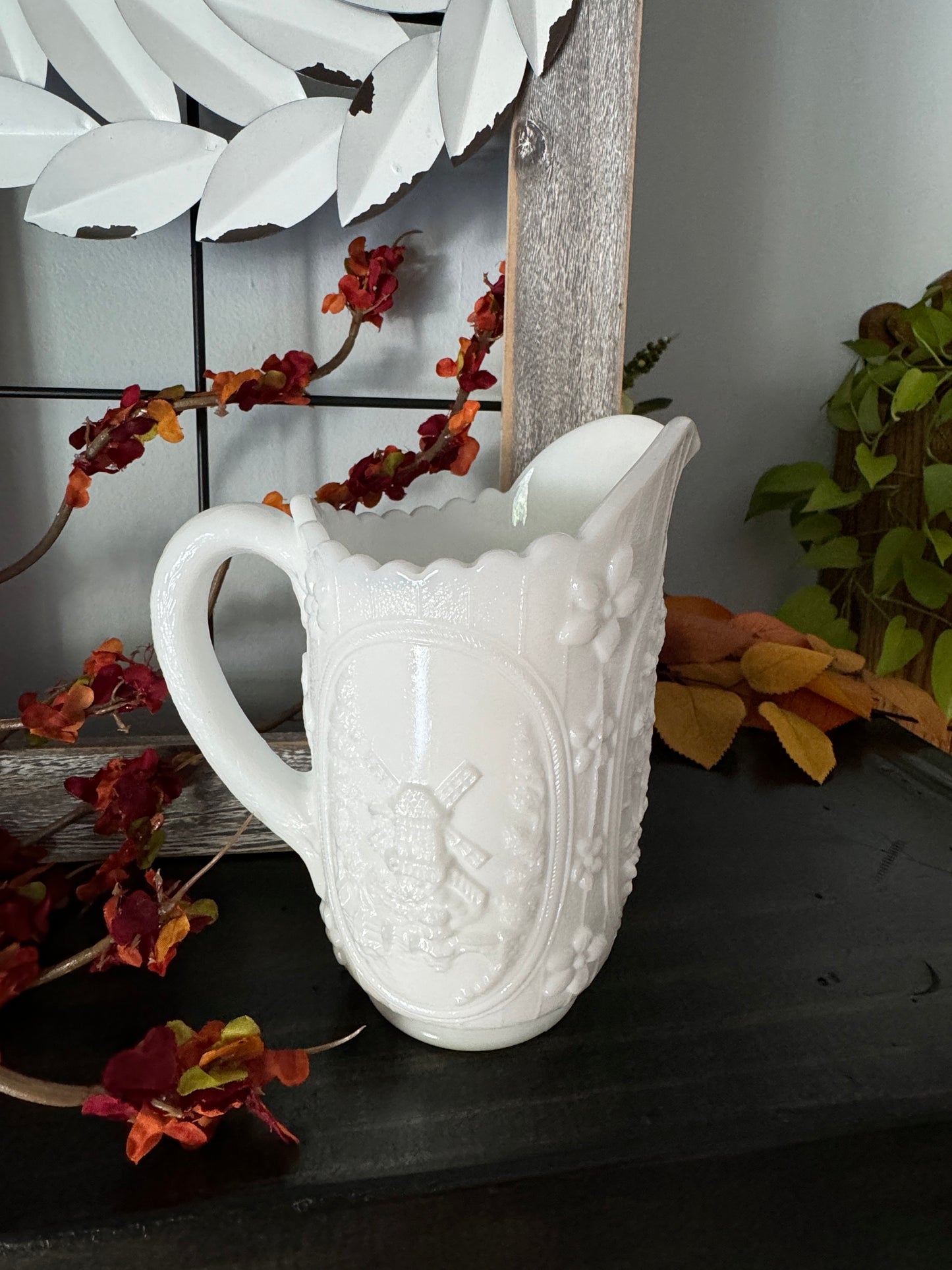 Vintage Milk Glass Imperial Glass Windmill Pitcher