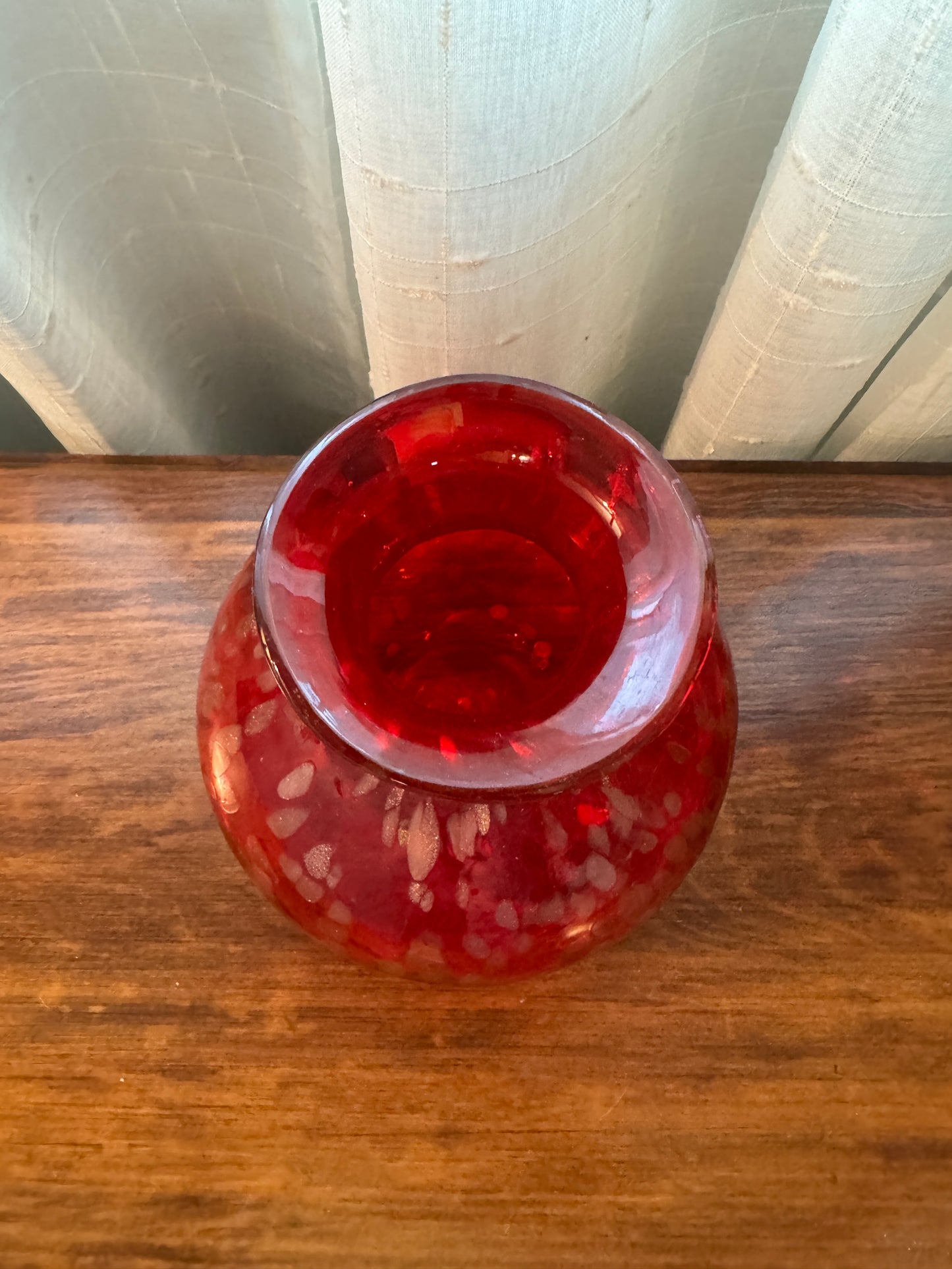 Vintage MCM Red Art Glass with Gold Accents