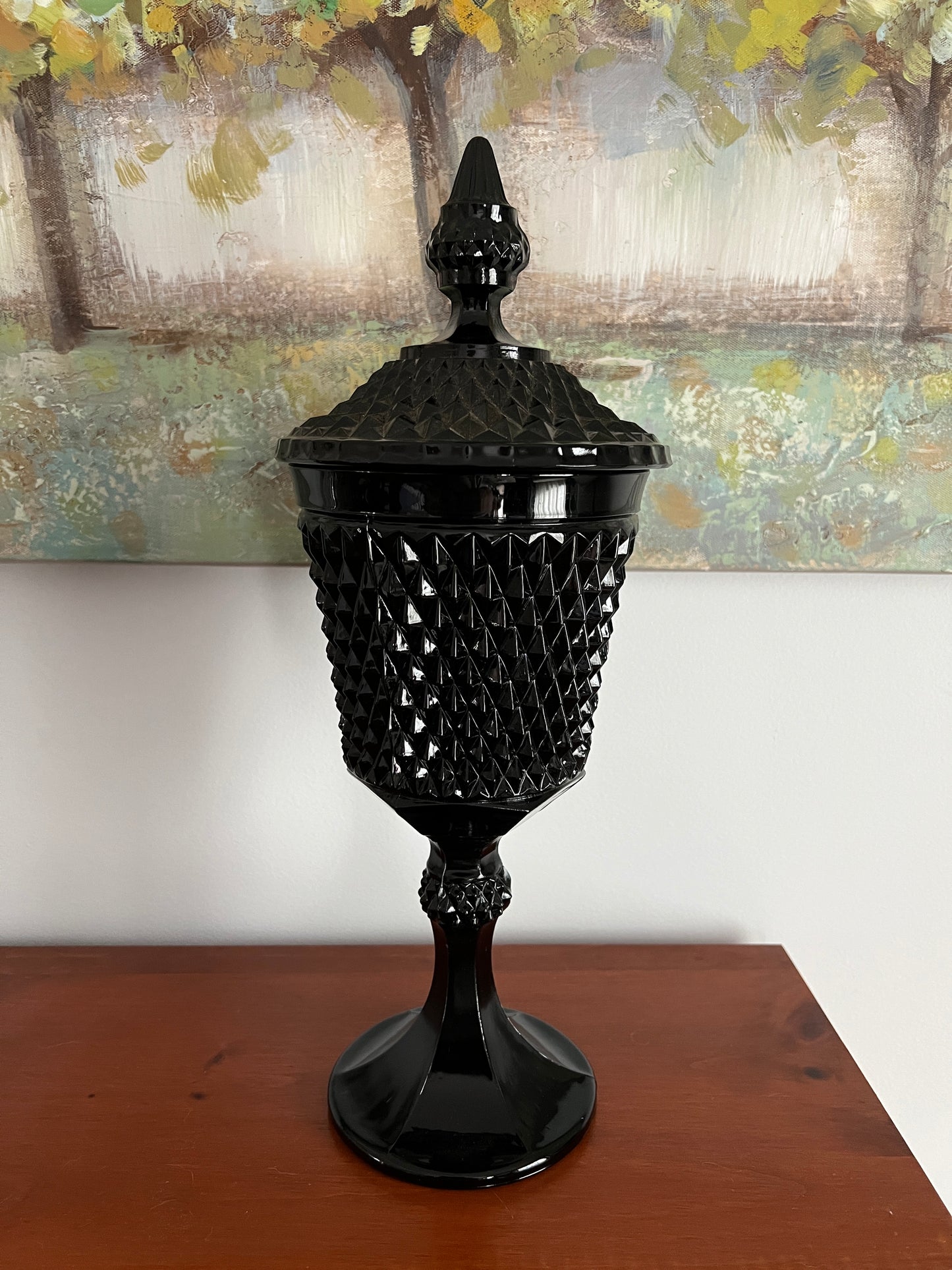 Vintage Black Diamond Point Indiana Glass Compote Pedestal