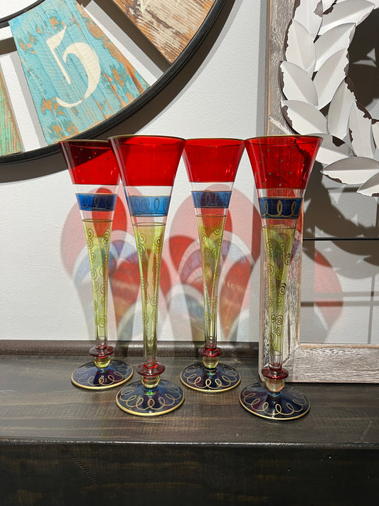 Set of 4 Champagne Flutes - Handpainted