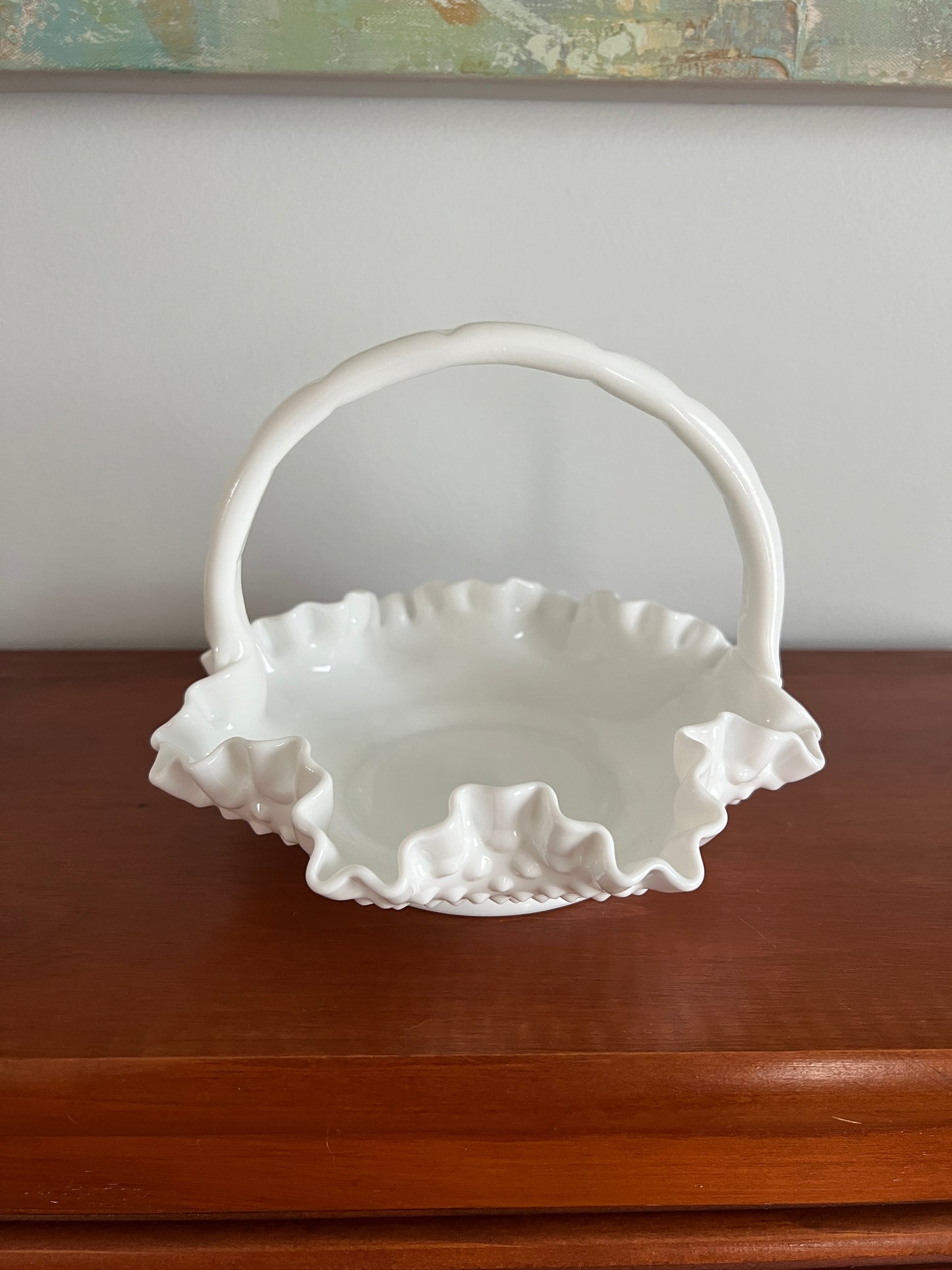 Vintage Hobnail Fenton Milk Glass Basket