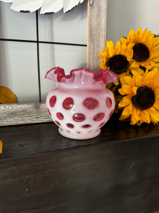 Vintage Fenton Coin Dot Cranberry Opalescent Bowl