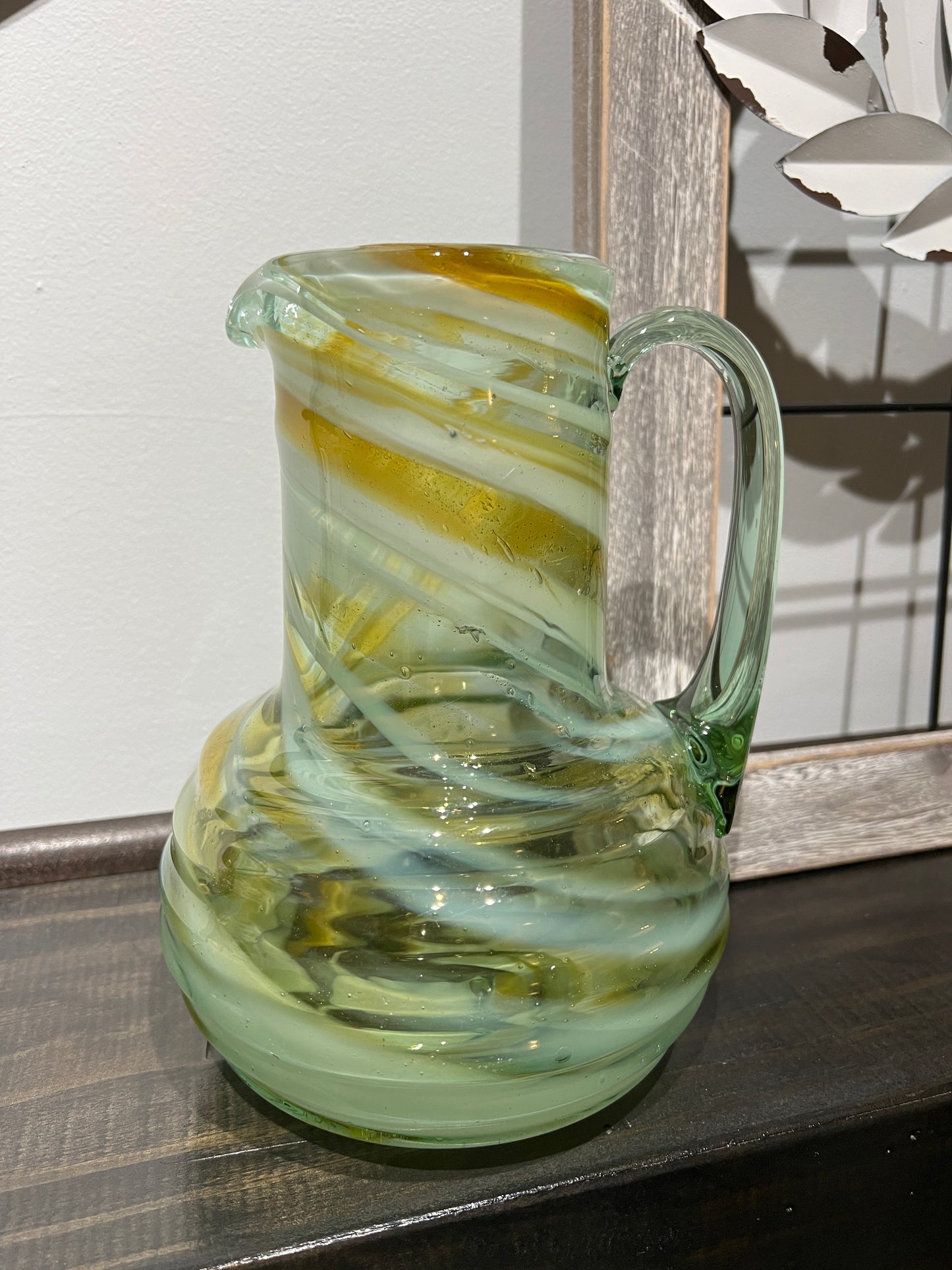 Vintage Art Glass Swirl Pitcher