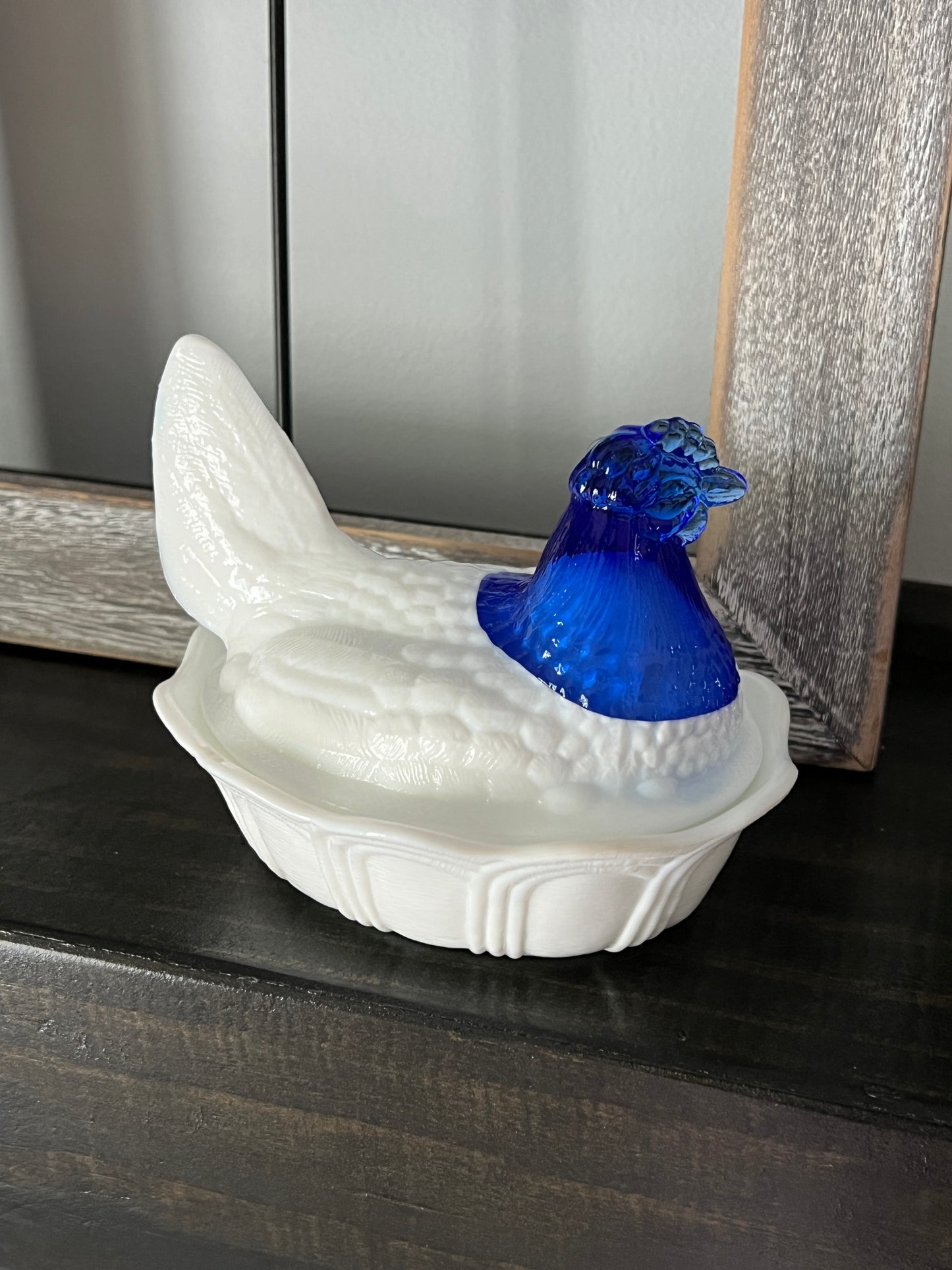 Rare Vintage Fenton Blue Hen on Nest - Elizabeth Collection